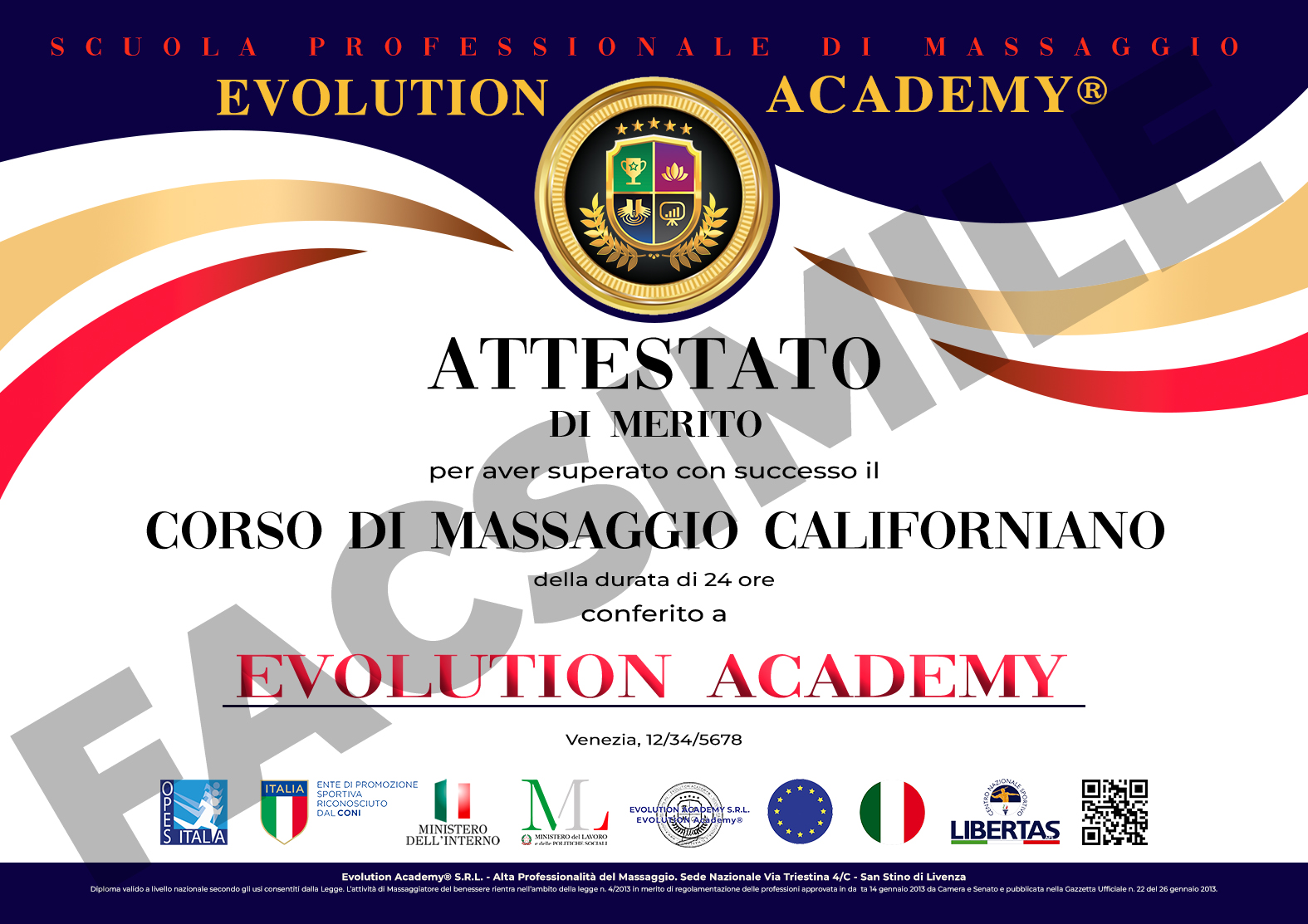 Attestato Evolution Academy® di massaggio californiano